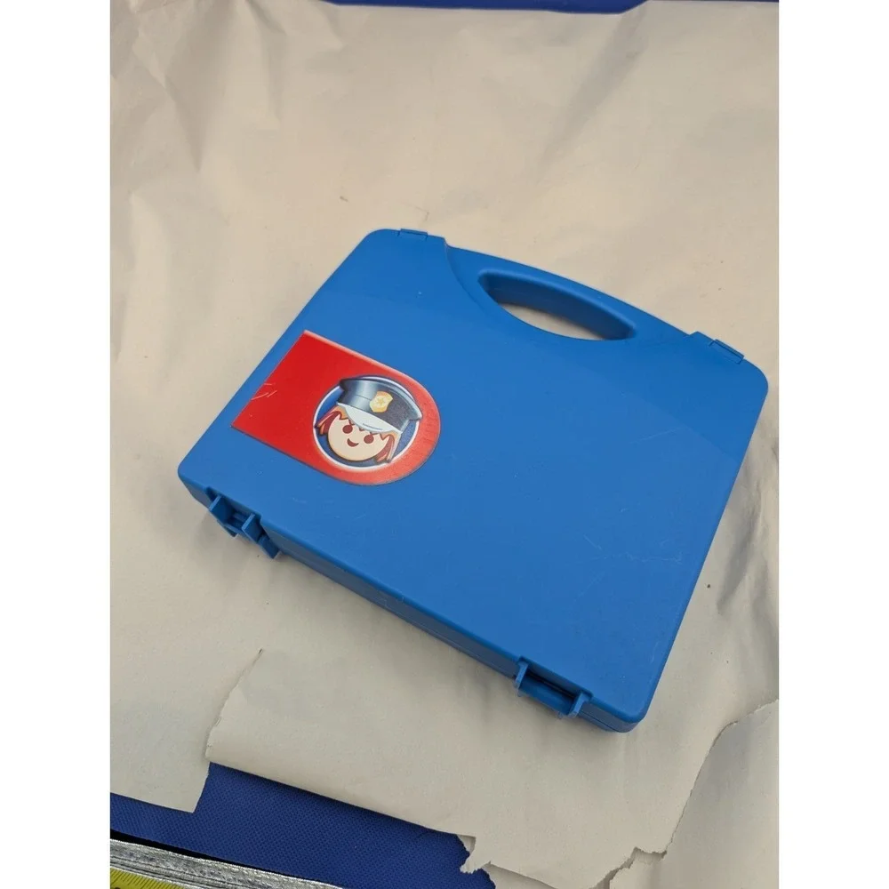 Playmobil Carrying Case W Figures Accessories Police Motorcycle Hockey Players
